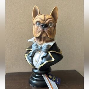 Moonlight Manor French Bulldog Pedestal/Bust Figurine W/LED Light Up Eyes 14”